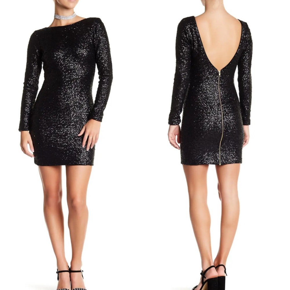 Dress the Population Black Sequin Mini Dress sz M